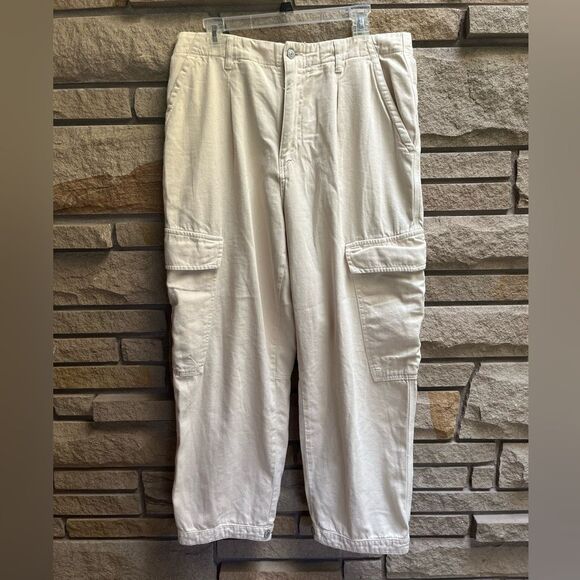 Free People First Light Utility Cargo Pant ALMOND MILK cream wide leg size 12 - Picture 4 of 15